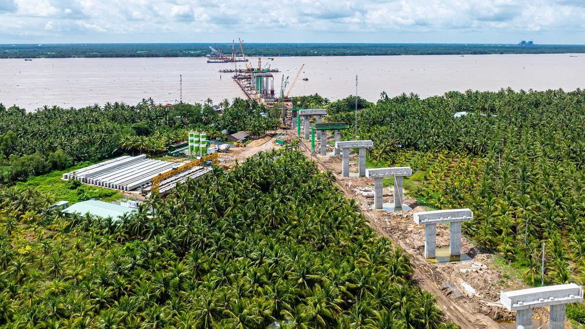 ক্যান থো - ভিন লং-কে সংযুক্তকারী হাউ নদীর উপর বিস্তৃত ৩,৯০০ বিলিয়ন ভিয়েতনাম ডং-এরও বেশি মূল্যের কেবল-স্থির সেতুর আকৃতি
