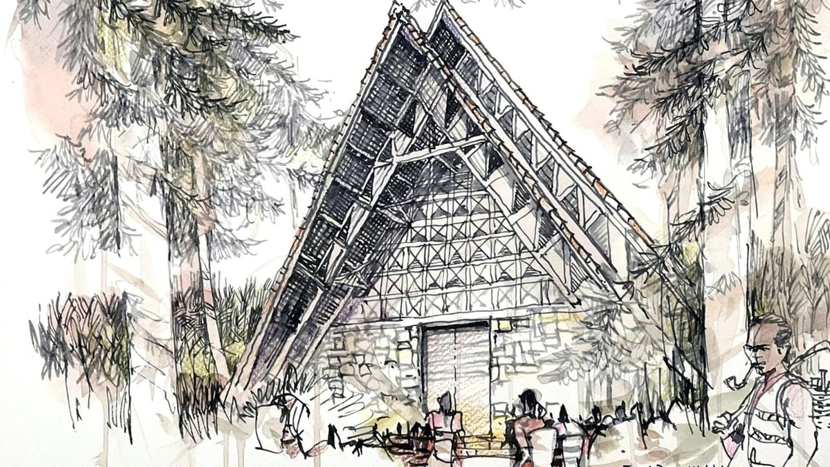The church has a unique axe-shaped roof.