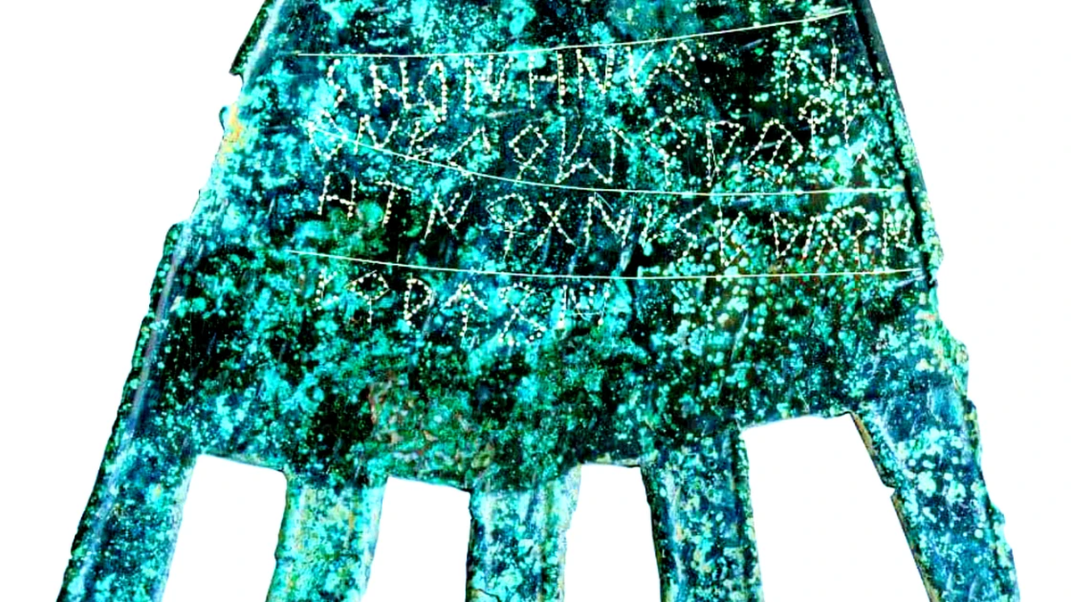 Flache Bronze, handgraviert mit seltsamen Buchstaben, 2.000 Jahre alt