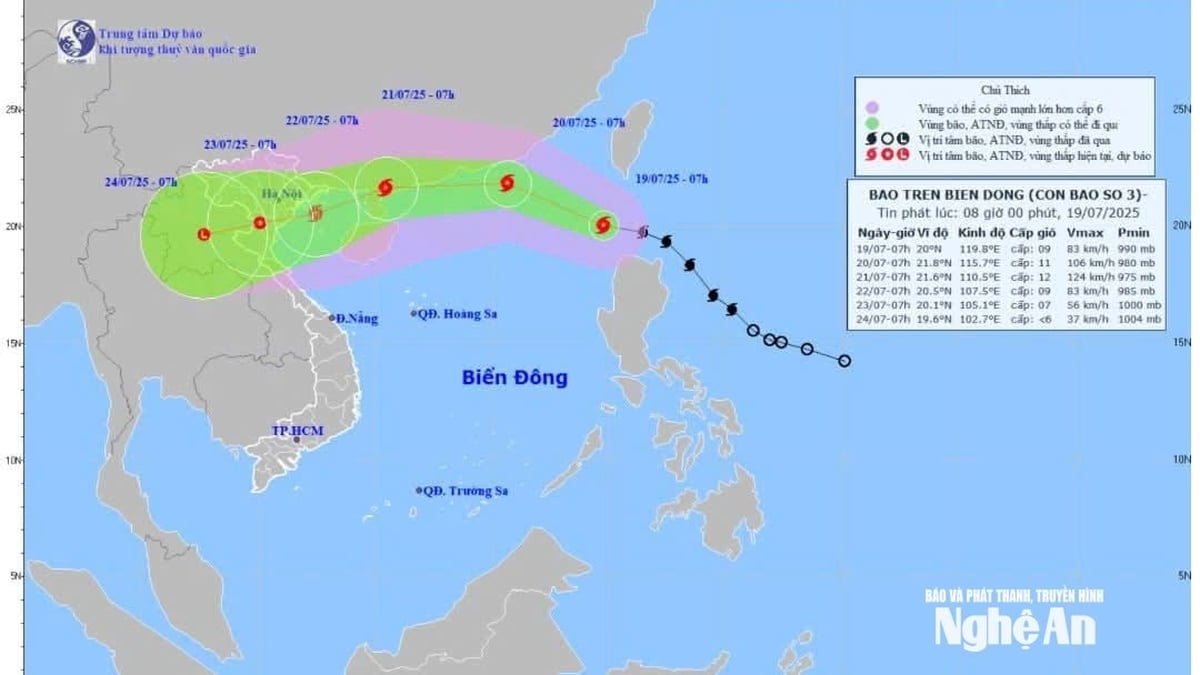 Warnung: Sturm Nr. 3 WIPHA bewegt sich schnell, großes Einflussgebiet, ab dem 20. Juli wird es in den nördlichen Provinzen Thanh Hoa, Nghe An und Ha Tinh starken bis sehr starken Regen geben