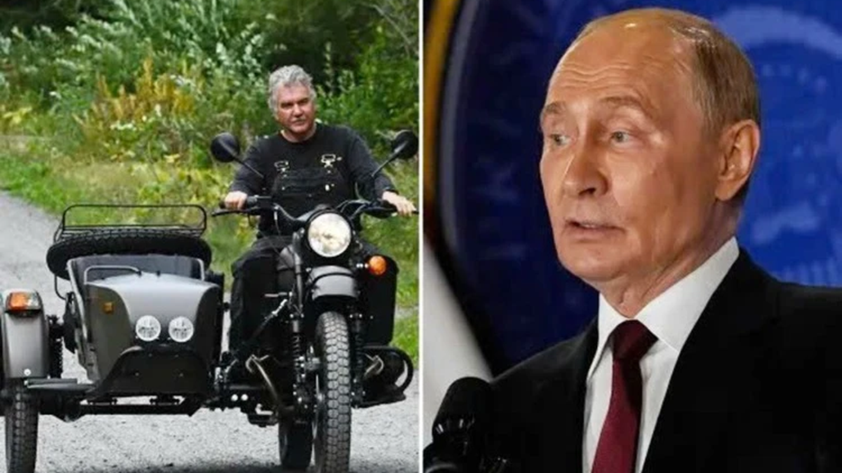 El presidente Putin regala una motocicleta Ural de tres ruedas a un motociclista estadounidense.