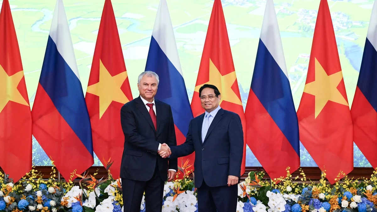 [រូបថត] នាយករដ្ឋមន្ត្រី Pham Minh Chinh ជួបជាមួយប្រធានរដ្ឋ Duma នៃសហព័ន្ធរុស្ស៊ី Vyacheslav Volodin