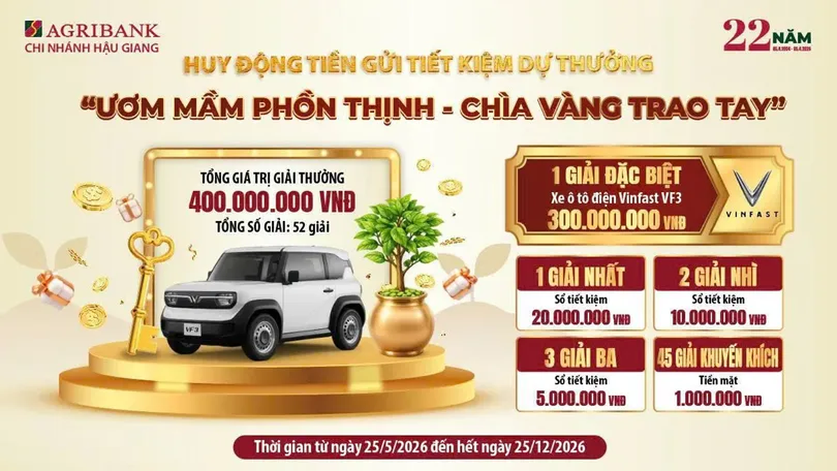 La filiale di Agribank ad Hau Giang lancia il pluripremiato programma di risparmio "Coltivare la prosperità - Consegnare la chiave d'oro".