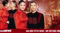 Vu Ngoc Anh en Cuong Seven delen een tedere kus tijdens hun verlovingsceremonie.
