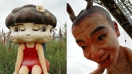 Unas impactantes estatuas de "ciempiés humanos" y de "niña de tres caras" desatan la polémica en un parque infantil de China.