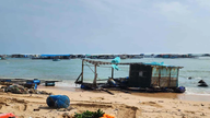 Phu Quy Special Economic Zone: Sea waves sweep away many shrimp and fish farming cages.