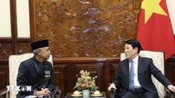 El presidente Luong Cuong recibe a los embajadores de Indonesia y Filipinas mientras presentan sus credenciales.