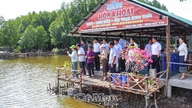 Den laotiske delegation undersøgte den økologiske rejeopdrætsmodel i Phan Ngoc Hien kommune.