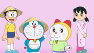 Cortometraje especial de Doraemon sobre Vietnam: Nobita lleva un sombrero cónico y Shizuka un ao dai.