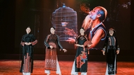 Beundra det utsökta Zèng A Lưới-broderiet på Huế ao dai.
