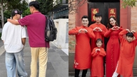 Supermodellen Kim Cươngs søn tiltrækker sig opmærksomhed med sin imponerende højde sammen med sin stedfar, Ưng Hoàng Phúc.