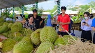 Mengisi semula bot buah-buahan untuk dipamerkan dan dijual di tapak selepas insiden pada malam pembukaan.