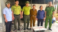 An animal with a tail resembling a pig's tail entered a garden in Ha Tinh province; locals caught it, locked it in a cage, and handed it over to the commune police.