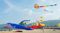 Jättedrakar lockar tusentals människor till Quy Nhon-stranden.
