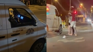 Pihak berwenang sedang mencari sekelompok pemuda yang memblokir sebuah mobil dan memecahkan jendelanya setelah terjadi perselisihan lalu lintas.