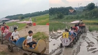 গ্রীষ্মের ছুটিতে থাকা একদল বাচ্চার নিজেদের বানানো ট্রেনে বসে মাঠে খেলার একটি ভিডিও নেটিজেনদের মুগ্ধ করেছে।