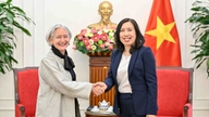 Staatssecretaris Le Thi Thu Hang ontvangt het hoofd van het UNHCR-vertegenwoordigingskantoor in Thailand dat verantwoordelijk is voor Vietnam.
