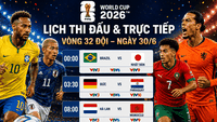 Programação e transmissão ao vivo da Copa do Mundo de 2026 em 30 de junho: Brasil, Alemanha e Holanda em ação.