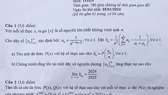 Đề Toán thi học sinh giỏi quốc gia ngày 1