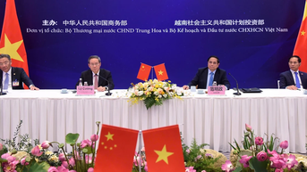 [រូបថត] នាយករដ្ឋមន្ត្រី Pham Minh Chinh និងនាយករដ្ឋមន្ត្រី Li Qiang ចូលរួមវេទិកាធុរកិច្ចវៀតណាម-ចិន