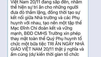 Phụ huynh vận động tổ chức gặp mặt tri ân ngày 20-11, trường ra thông báo khẩn