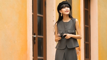 Công sở vào thu cùng áo vest, chân váy midi và đầm dáng dài