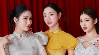 Lương Thùy Linh, Phương Anh 'phá cách' với áo dài Tết thêu đính độc đáo
