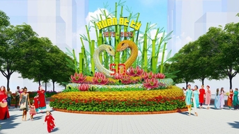 Linh vật ở đường hoa Nguyễn Huệ Tết 2025 hoành tráng ra sao?