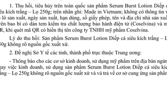 Thu hồi sản phẩm 'Diếp cá siêu kích trắng' không rõ nguồn gốc
