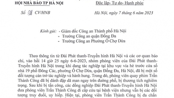 Hội Nhà báo TP Hà Nội yêu cầu xử lý nghiêm những đối tượng hành hung phóng viên Đài Hà Nội