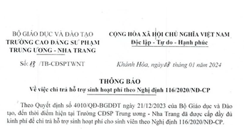 និស្សិត​នៃ​មហាវិទ្យាល័យ​បណ្តុះបណ្តាល​គ្រូបង្រៀន​ទទួល​បាន​ការ​ចំណាយ​ខ្ពស់​បំផុត​ក្នុង​ការ​រស់នៅ​ជិត​៤០​លាន​ដុង​ក្នុង​ម្នាក់​។