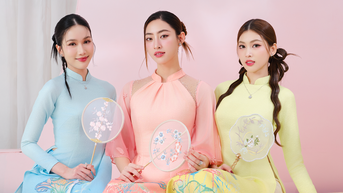 Lương Thùy Linh, Phương Anh đọ sắc với áo dài xuân