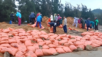 Kè biển ở Hà Tĩnh bị xói lở nghiêm trọng, 150 người khẩn cấp gia cố