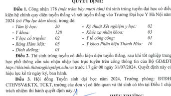 សាកលវិទ្យាល័យវេជ្ជសាស្ត្រហាណូយបានប្រកាសបញ្ជីឈ្មោះបេក្ខជនចំនួន ១៧៨ នាក់ ក្រោមការចូលដោយផ្ទាល់។