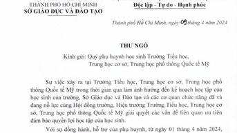 ប្រធាននាយកដ្ឋានអប់រំ និងបណ្តុះបណ្តាលទីក្រុងហូជីមិញ បានផ្ញើលិខិតចំហរជូនមាតាបិតាសិស្សសាលាអន្តរជាតិ AISVN