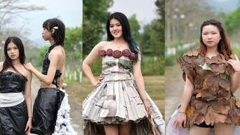 Túi ni lông, bao tải... thời trang tái chế của sinh viên cuốn hút như 'hàng hiệu'