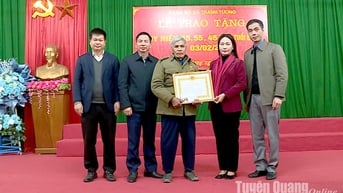 Đồng chí Nông Thị Bích Huệ trao huy hiệu 65 tuổi Đảng tại Na Hang