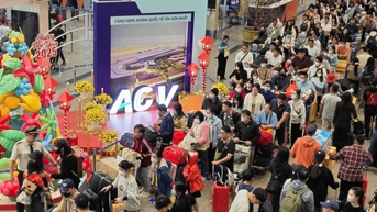 Khách bay Tết ‘sốt ruột’ xếp hàng chờ ký gửi hành lý, lo trễ chuyến