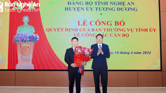 Ban Thường vụ Tỉnh ủy Nghệ An điều động, phân công, chỉ định Bí thư Tỉnh đoàn giữ chức Bí thư Huyện ủy Tương Dương