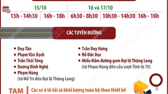 ទីក្រុងហាណូយ នឹងកាត់បន្ថយចរាចរណ៍លើផ្លូវមួយចំនួន ចាប់ពីថ្ងៃទី ១៥ ដល់ ១៧ ខែតុលា