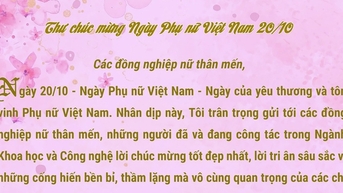 Thư chúc mừng ngày Phụ nữ Việt Nam 20/10 của Bộ trưởng Bộ Khoa học và Công nghệ