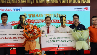 Vietlott ផ្តល់រង្វាន់ Jackpot 1 power 6/55 និង lotto jackpot 5/35 ដល់អតិថិជន Viettel 2 នាក់