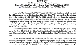 Thông báo về việc không tổ chức đấu giá cổ phần tại Công ty VNTT