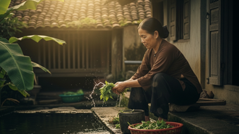 Nắng soi bóng mẹ hiên nhà