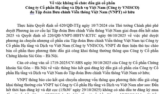 Thông báo về việc không tổ chức đấu giá cổ phần tại Công ty VNISCO