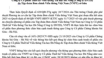 Thông báo về việc không tổ chức đấu giá cổ phần tại Công ty DNTD