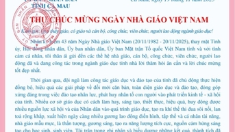 ប្រធានគណៈកម្មាធិការប្រជាជនខេត្តផ្ញើលិខិតអបអរសាទរទិវាគ្រូបង្រៀនវៀតណាម