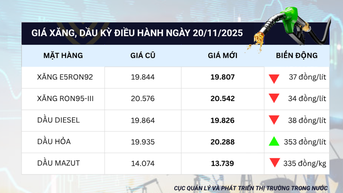 Giá xăng hôm nay 20/11: RON95 và E5RON92 cùng giảm nhẹ