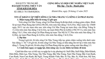Tin lũ khẩn cấp trên sông Cái Nha Trang và sông Cái Phan Rang (Tin phát lúc 15h30 ngày 20-11)
