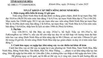 ដំណឹងទឹកជំនន់ទន្លេ Dinh Ninh Hoa (ផ្សាយនៅម៉ោង ៩ យប់ ថ្ងៃទី ២០ ខែវិច្ឆិកា)